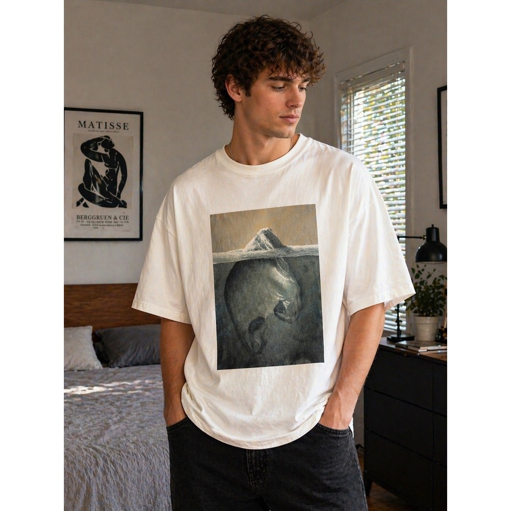 Hugo Boss Iceberg Graphic T-Shirt Mens Large Off-White Cotton Oversized Tee